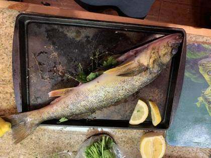 Whole walleye with lemon and herbs, prepped by Justin